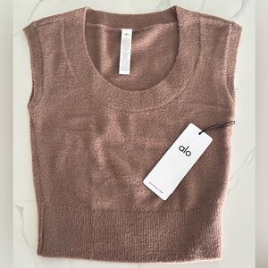 ALO Snuggle Up Sweater Short Sleeve Women's Size M Mushroom Color NWT